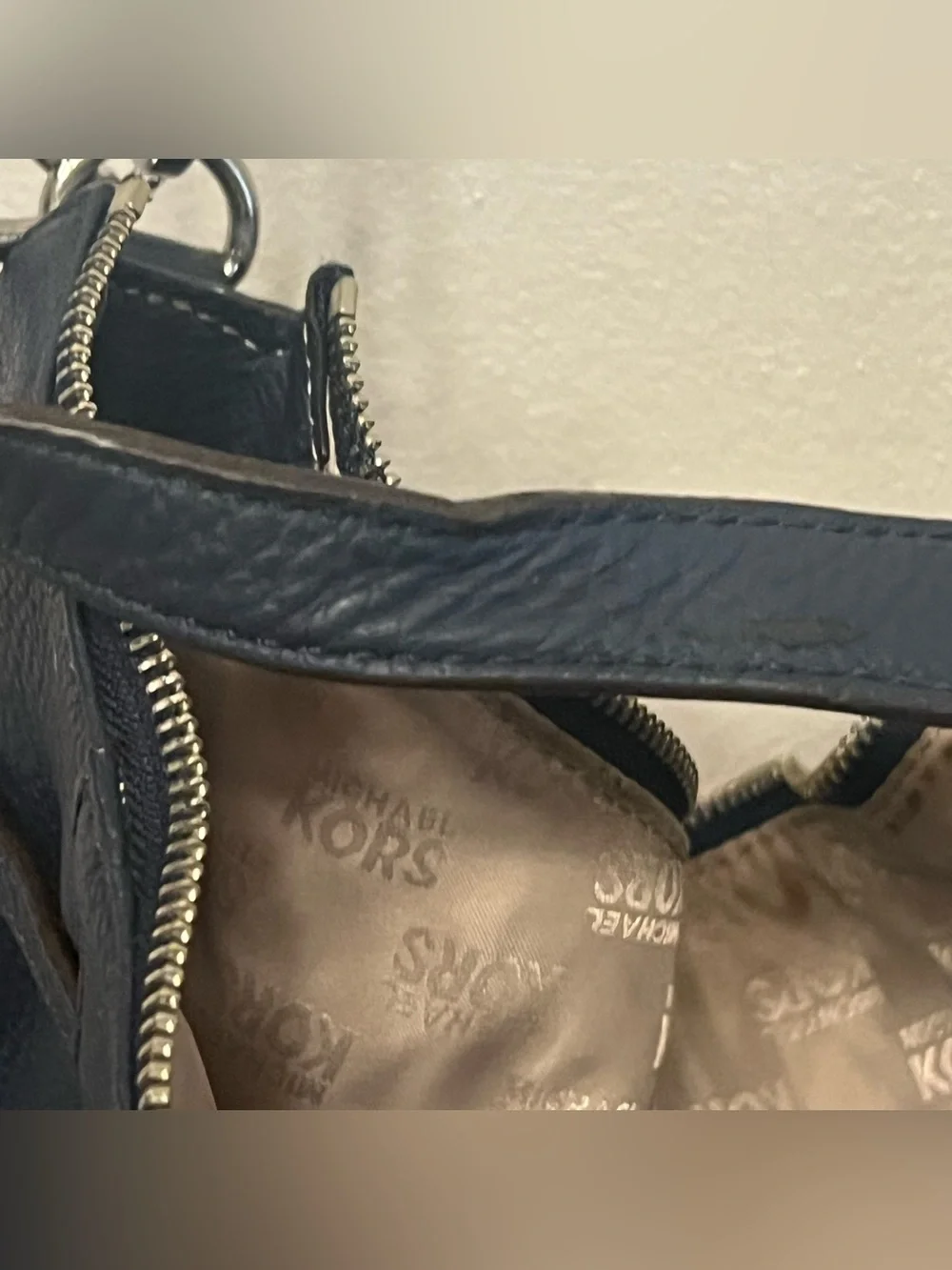 Michael Kors Blue Leather Shoulder Hobo with MK Charm Chain Detail